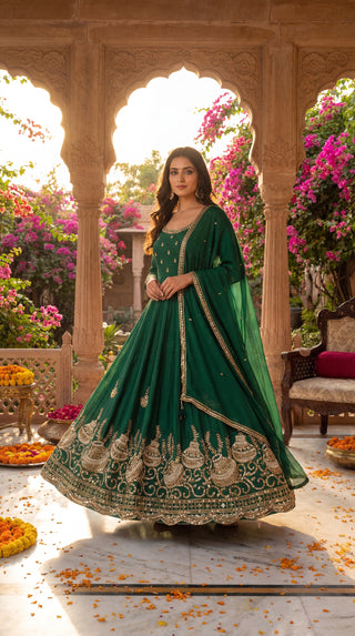 Unstitched Anarkali Dress Material for Women | Designer Lehenga Fabric with Heavy Embroidery (Dyeable Matka Work – Festive & Wedding Wear)