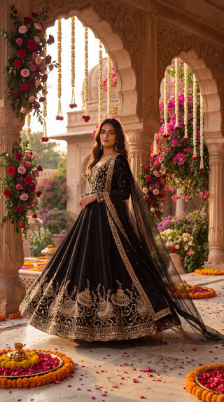 Unstitched Anarkali Dress Material for Women | Designer Lehenga Fabric with Heavy Embroidery (Dyeable Matka Work – Festive & Wedding Wear)