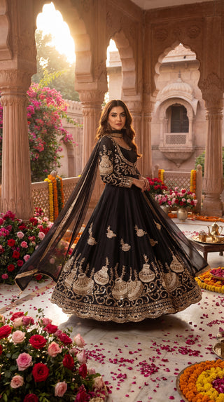 Unstitched Anarkali Dress Material for Women | Designer Lehenga Fabric with Heavy Embroidery (Dyeable Matka Work – Festive & Wedding Wear)
