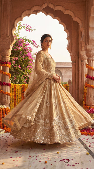 Unstitched Anarkali Dress Material for Women | Designer Lehenga Fabric with Heavy Embroidery (Dyeable Matka Work – Festive & Wedding Wear)
