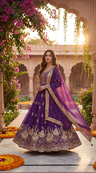 Unstitched Anarkali Dress Material for Women | Designer Lehenga Fabric with Heavy Embroidery (Dyeable Matka Work – Festive & Wedding Wear)