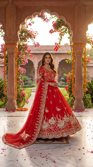 Unstitched Anarkali Dress Material for Women | Designer Lehenga Fabric with Heavy Embroidery (Dyeable Matka Work – Festive & Wedding Wear)