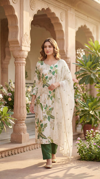 Elegant Floral Unstitched Suit Set for Women | 3 Piece Dress Material with Dupatta & Bottom