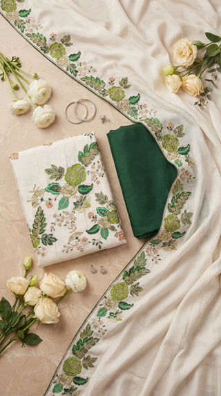 Elegant Floral Unstitched Suit Set for Women | 3 Piece Dress Material with Dupatta & Bottom