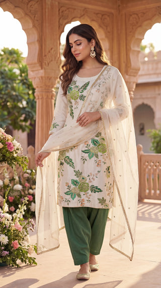 Elegant Floral Unstitched Suit Set for Women | 3 Piece Dress Material with Dupatta & Bottom