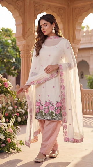 Pink Printed Cotton Unstitched Dress Material Set for Women | 2.5M Suit Material with Bottom & Dupatta | Summer Wear Cotton Suit