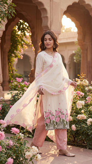 Pink Printed Cotton Unstitched Dress Material Set for Women | 2.5M Suit Material with Bottom & Dupatta | Summer Wear Cotton Suit