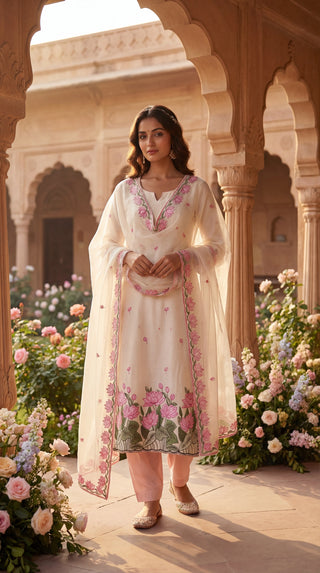 Pink Printed Cotton Unstitched Dress Material Set for Women | 2.5M Suit Material with Bottom & Dupatta | Summer Wear Cotton Suit