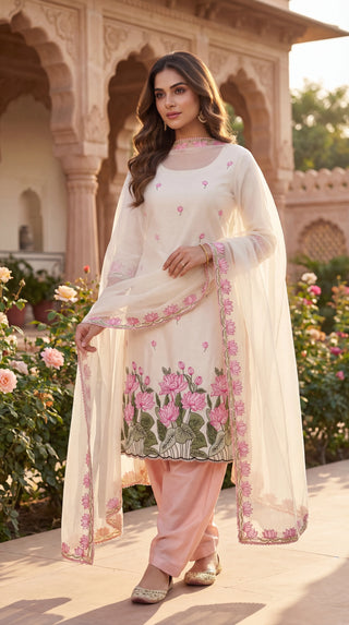 Pink Printed Cotton Unstitched Dress Material Set for Women | 2.5M Suit Material with Bottom & Dupatta | Summer Wear Cotton Suit