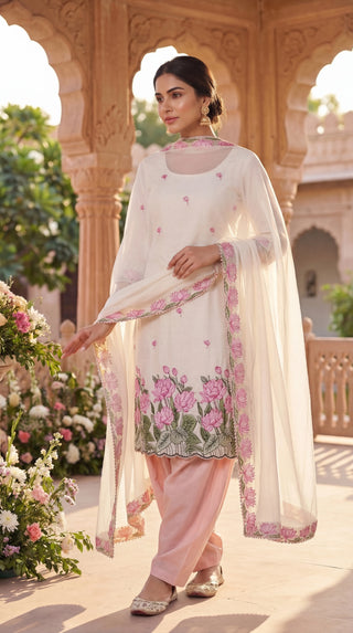 Pink Printed Cotton Unstitched Dress Material Set for Women | 2.5M Suit Material with Bottom & Dupatta | Summer Wear Cotton Suit