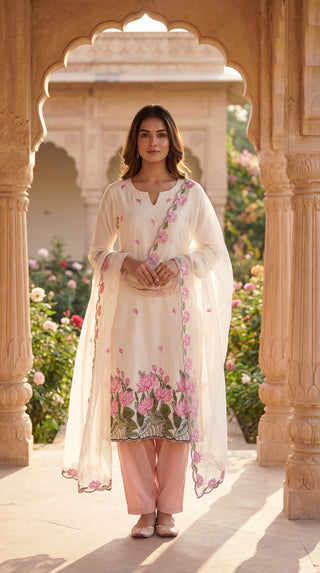 Pink Printed Cotton Unstitched Dress Material Set for Women | 2.5M Suit Material with Bottom & Dupatta | Summer Wear Cotton Suit