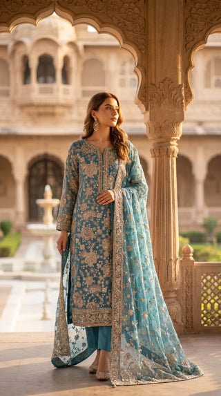 Premium Crepe Designer Unstitched Suit with Dupatta | Embroidered Crepe Dress Material for Party Wear & Wedding Wear