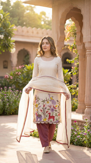 Pure Cotton Unstitched Dress Material for Women with Dupatta – Floral Cotton Suit Fabric