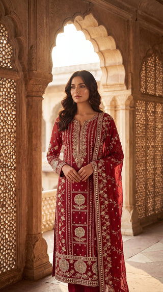 Unstitched Embroidered Suit Material for Women | Heavy Designer Unstitched Dress Material
