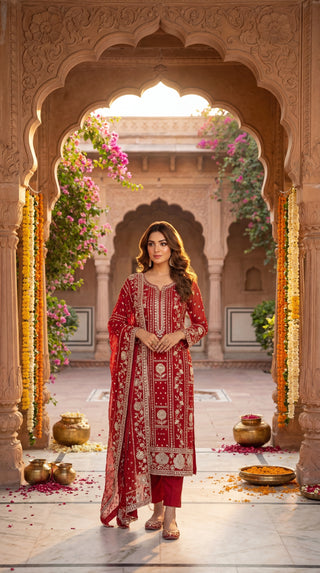 Unstitched Embroidered Suit Material for Women | Heavy Designer Unstitched Dress Material