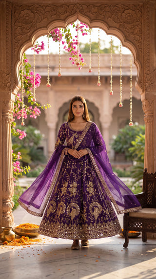 Unstitched Peacock Design Suit Material for Women | Dyeable Designer Anarkali & Lehenga Fabric with Heavy Embroidery