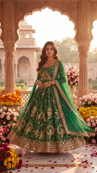 Unstitched Peacock Design Suit Material for Women | Dyeable Designer Anarkali & Lehenga Fabric with Heavy Embroidery