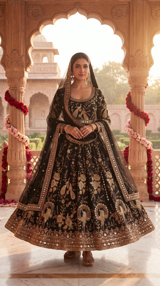 Unstitched Peacock Design Suit Material for Women | Dyeable Designer Anarkali & Lehenga Fabric with Heavy Embroidery