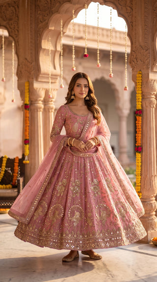 Unstitched Peacock Design Suit Material for Women | Dyeable Designer Anarkali & Lehenga Fabric with Heavy Embroidery